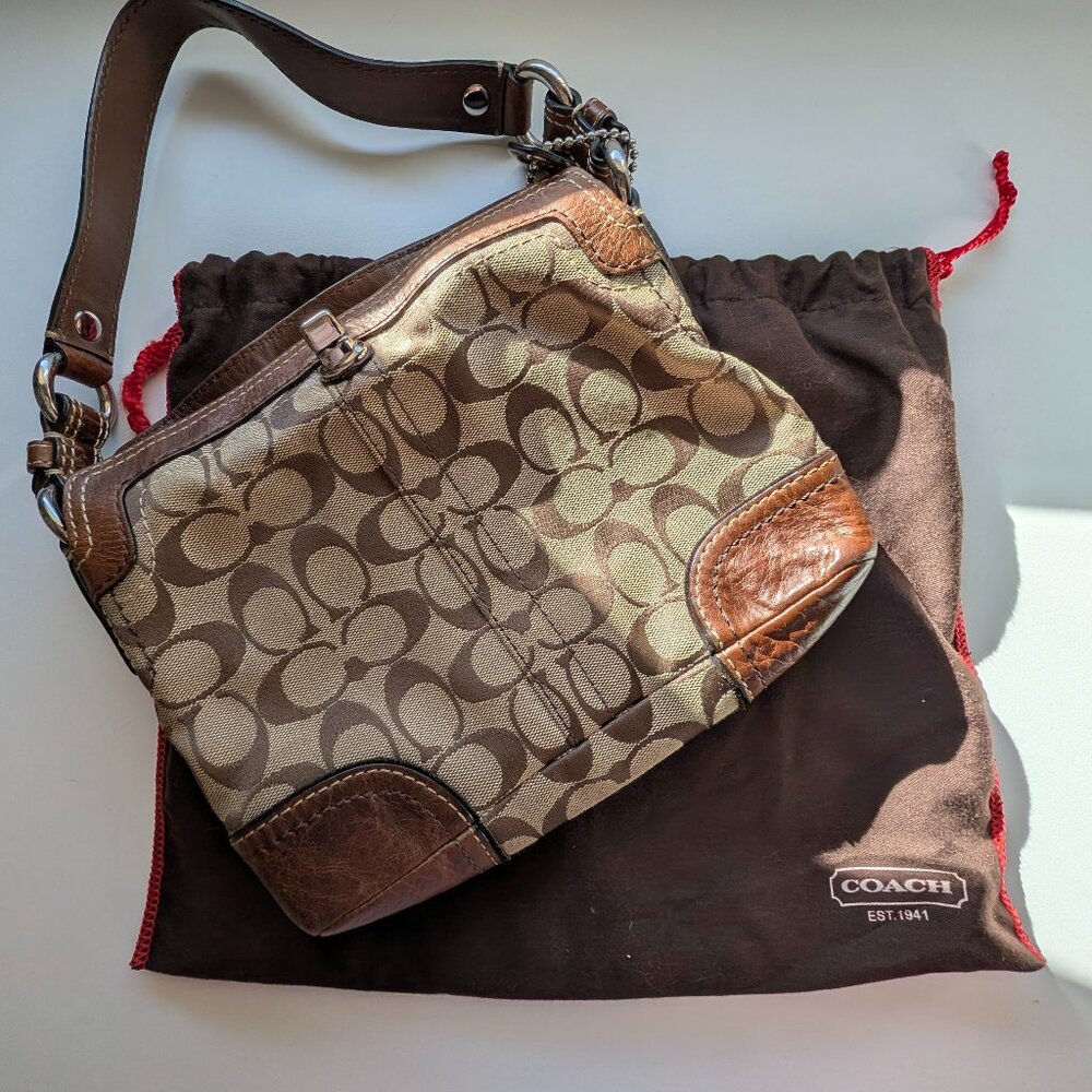 COACH Brown Signature Canvas & Leather Shoulder Bag — Classic Mini / Demi Style